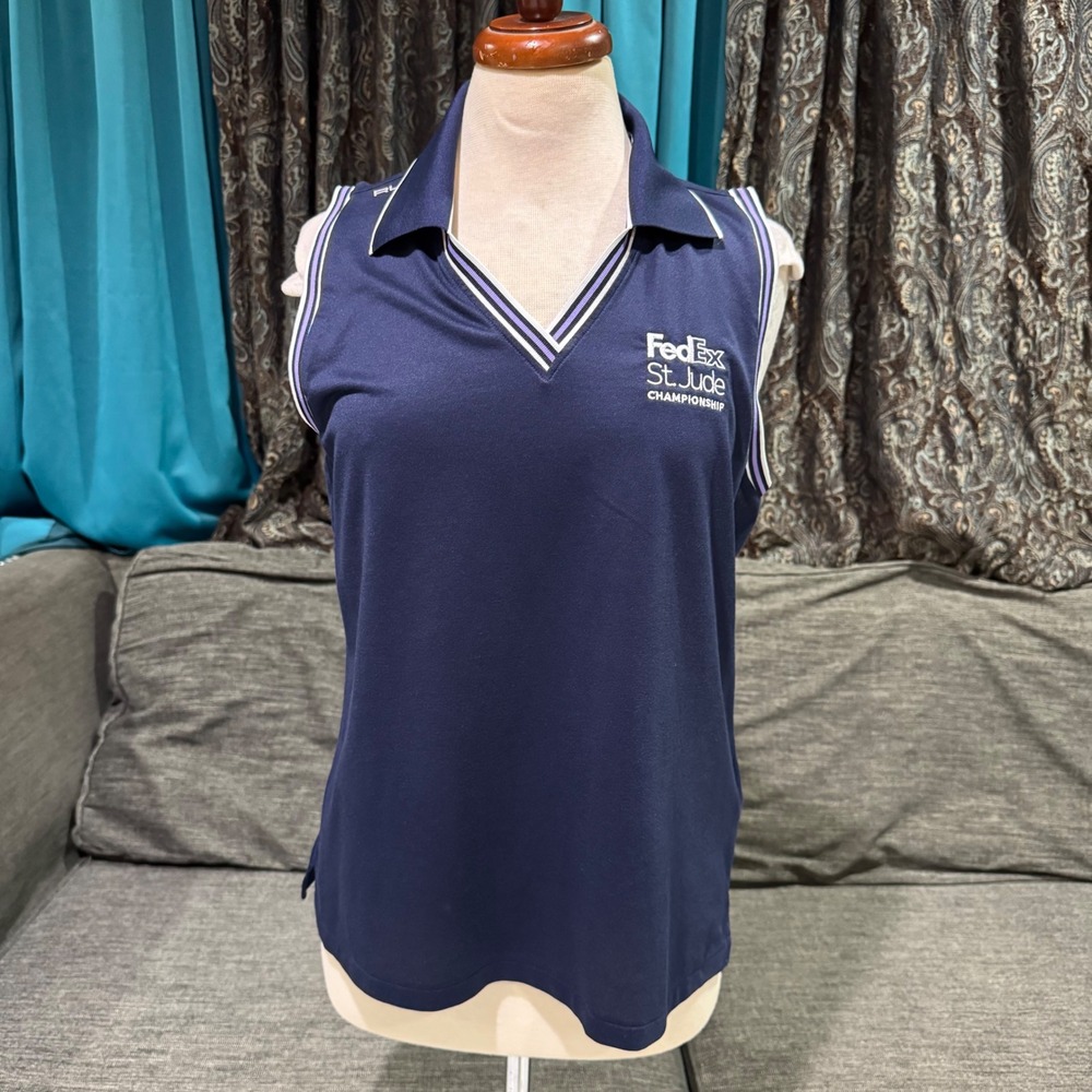 RLX Ralph Lauren Womens Navy‎ FedEx St Jude Championship Sleeveless Polo Shirt L